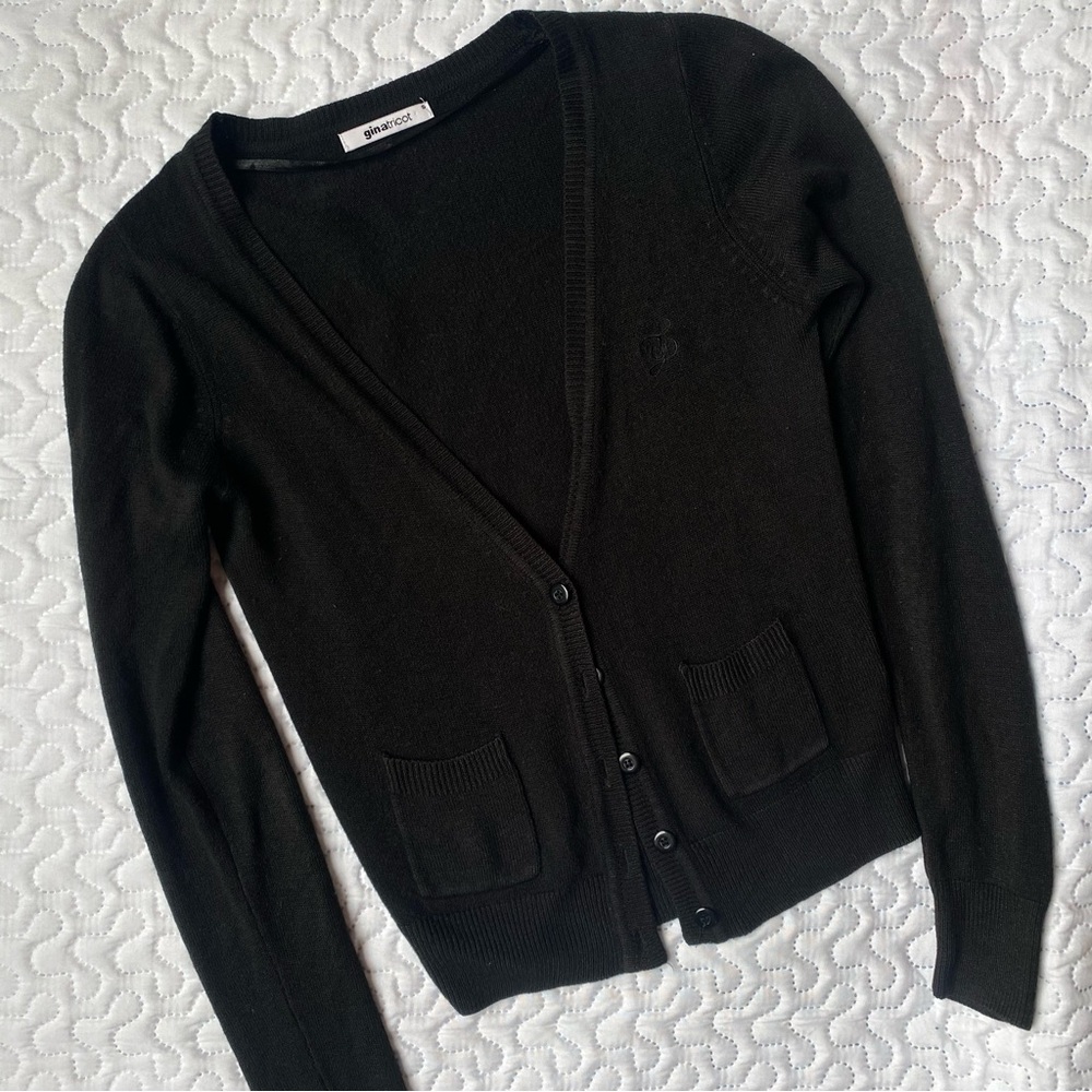Gina Tricot Black Preppy Contemporary Buttoned‎ Down Cardigan Sweater S/M